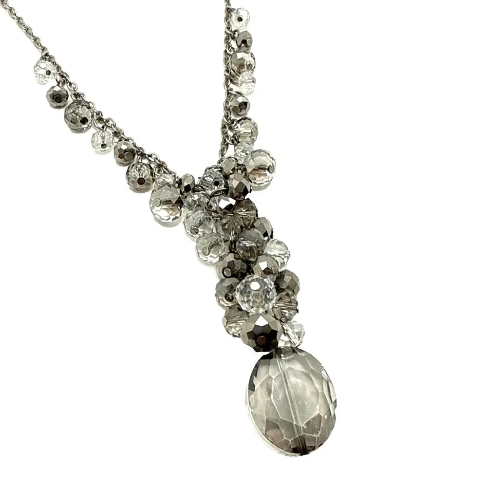 WHITE HOUSE BLACK MARKET Glass Beaded Necklace Cluster Y-Drop Statement 19